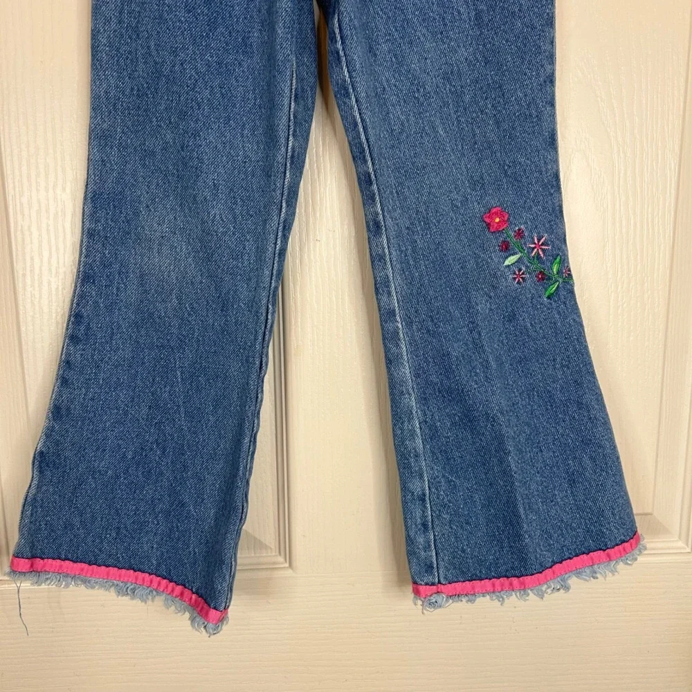 Vtg Y2K Sonoma Jean Co‎ Girls Flare Jeans Denim Embroidered Flower Pink Trim 6X